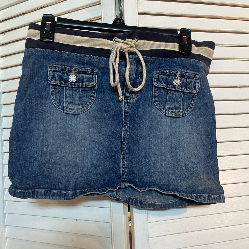 Vintage OLD NAVY Blue Jean Mini Skirt Tie Front Casual